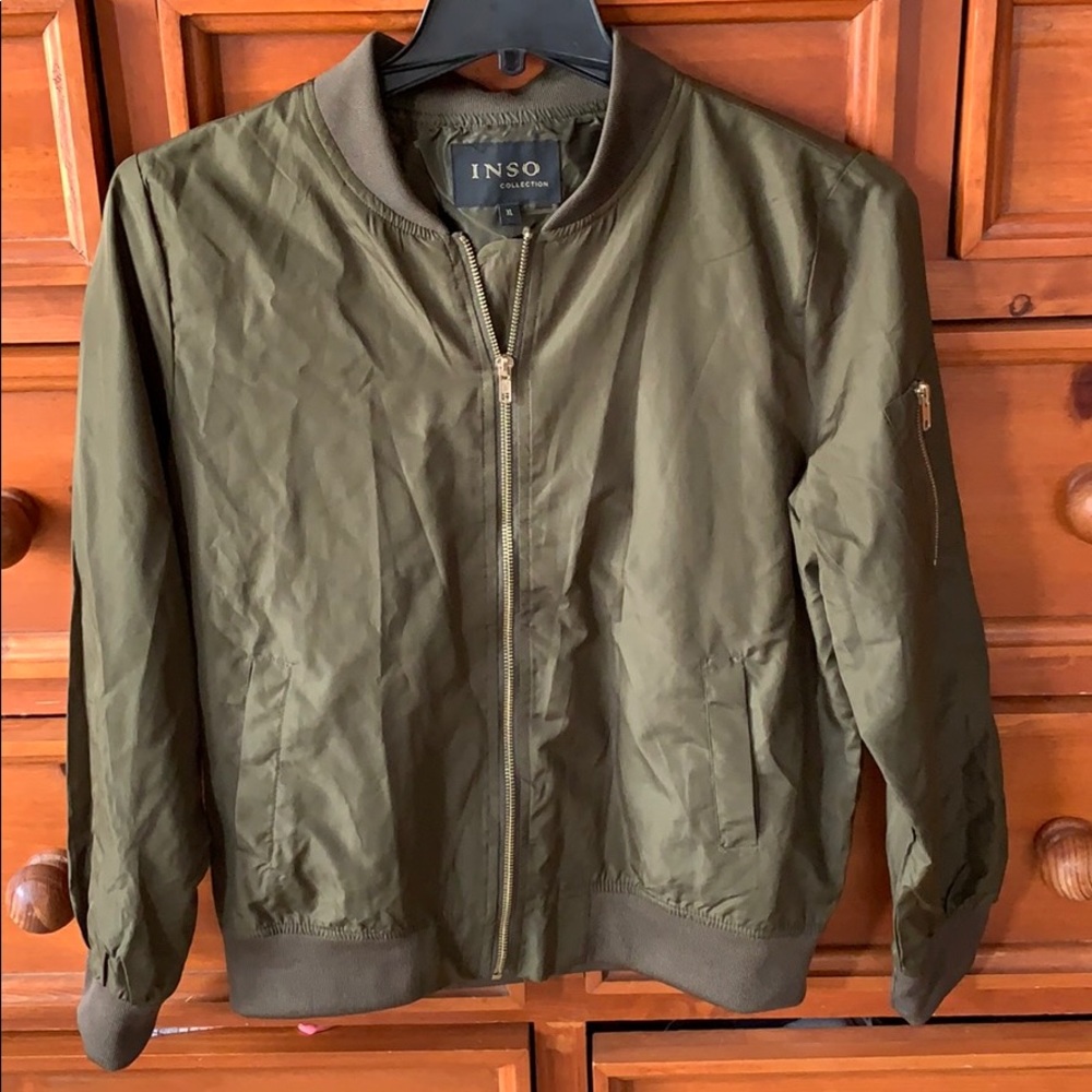 Army green baseball jacket XL, gold zipper